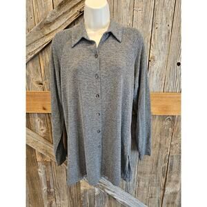 Chicos 2 (L)Acetate blend long sleeve grey button up tunic career casual EUC ^